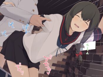 1boy 1girl befu black_hair black_sailor_collar black_skirt braid clothed_sex closed_eyes hetero isonami_(kancolle) isonami_kai_ni_(kancolle) kantai_collection long_braid long_hair miniskirt pleated_skirt sailor_collar school_uniform serafuku sex sex_from_behind shirt short_sleeves sidelocks single_braid skirt standing standing_sex white_shirt