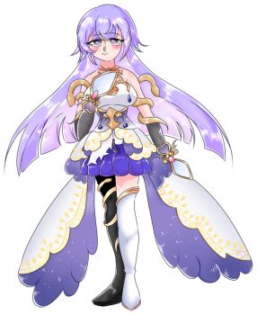 Rule 34 | 1girl, bad id, bad pixiv id, closed mouth, full body, grimms notes, hand up, kagami sei no kote (grimms notes), magic mirror (grimms notes), myu1015myu, simple background, smile, solo, standing, white background