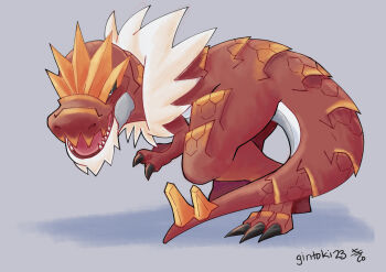 Rule 34 | absurdres, artist name, claws, dinosaur, gen 6 pokemon, gintoki23, grey background, highres, nintendo, no humans, pokemon, pokemon (creature), simple background, solo, tail, tyrantrum