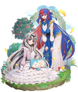 Rule 34 | 1other, 2girls, :d, absurdres, ass, bent over, black hair, blue hair, breasts, dress, female alear (fire emblem), female alear (sister dragons) (fire emblem), fire emblem, fire emblem engage, fire emblem heroes, frilled dress, frills, gonzarez, grey hair, half-siblings, hands on own thighs, highres, large breasts, long hair, medium breasts, multicolored hair, multiple girls, narrow waist, nintendo, official alternate costume, open mouth, purple eyes, red hair, siblings, sisters, smile, sommie (fire emblem), split-color hair, two-tone hair, very long hair, veyle (fire emblem), veyle (sister dragons) (fire emblem), white dress, wide hips