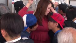 1girl 2boys animated breast_sucking breasts censored chikan cum cum_on_body cum_on_breasts cum_on_upper_body cunnilingus fellatio fingering japanese_(nationality) jav licking_nipple molestation multiple_boys nipple_stimulation nipples oral photo_(medium) public_indecency real_life sound tagme train train_interior undressing video