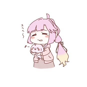 Rule 34 | 1girl, = =, ahoge, amano tatsu, animalization, anyoji hime, black ribbon, blonde hair, blush, blush stickers, brown dress, closed eyes, dress, dual persona, gradient hair, hair ribbon, hasu no sora school uniform, highres, hood, hooded jacket, jacket, link! like! love live!, long sleeves, love live!, multi-tied hair, multicolored hair, open clothes, open jacket, open mouth, person and animalization, pink jacket, ponytail, ribbon, sailor collar, sailor dress, school uniform, seal (animal), sidelocks, virtual youtuber, white sailor collar, winter uniform