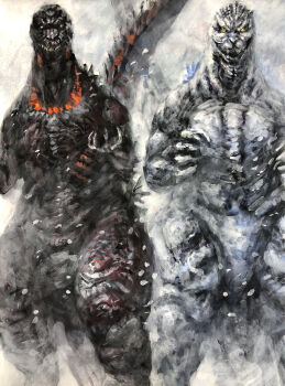 absurdres black_sclera blizzard claws colored_sclera crossover dual_persona g.n.a giant giant_monster glowing glowing_body glowing_eyes glowing_spikes godzilla godzilla_(series) highres in-franchise_crossover kaiju looking_at_viewer monster no_humans olm_(studio) sharp_teeth shin_godzilla shinkalion_(series) shinkansen_henkei_robo_shinkalion shinkansen_henkei_robo_shinkalion_the_movie:_the_marvelous_fast_alfa-x_that_comes_from_the_future snow snow_godzilla snowing spikes storm tail takara_tomy tbs_television_(japan) teeth toho tomy_company_ltd. yellow_eyes