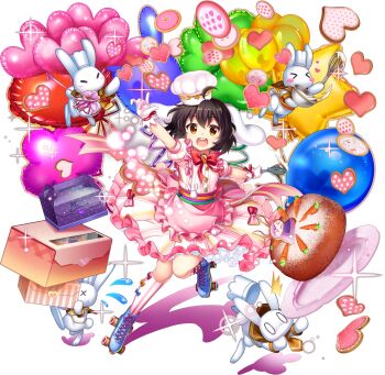 >_< 0_0 1girl :d ahoge alternate_costume animal animal_ears apron back_bow balloon balloon_flower blue_shoes blush blush_stickers bow bow_legwear bowtie box brown_hair buck_teeth buttons cake candy carrot carrot_cake carrot_necklace character-themed_food chef chef_hat clenched_teeth confetti cookie cooking crumbs dress floppy_ears flying_sweatdrops food frilled_apron frilled_dress frilled_sleeves frills full_body game_cg gem gift gift_box gingerbread_cookie gloves hair_between_eyes hair_ornament hat heart heart-shaped_cookie heart-shaped_food heart_balloon highres holding holding_box holding_whisk inaba_mob_(touhou) inaba_tewi inaba_tewi_(happy_patissiere) jewelry kneehighs magical_girl medium_hair necklace necktie official_art open_mouth orange_eyes patterned_clothing pink_apron pink_bow pink_dress pink_ribbon plate polka_dot puffy_short_sleeves puffy_sleeves rabbit rabbit_ears rabbit_girl rainbow_order red_bow red_bowtie reisen_udongein_inaba ribbon ribbon-trimmed_apron ribbon-trimmed_dress ribbon-trimmed_skirt ribbon_trim roller_skates rotte_(1109) sailor_collar shirt shoes short_sleeves signature skates smile socks solo sparkle star_balloon striped_bow striped_clothes striped_dress striped_socks stuffed_animal stuffed_rabbit stuffed_toy sweatdrop tail teeth third-party_source too_many_balloons touhou touhou_lostword transparent_background tripping upper_teeth_only vertical-striped_bow vertical-striped_clothes vertical-striped_dress vertical-striped_socks waist_apron whisk white_gloves white_hat white_shirt x_x yellow_necktie yellow_sailor_collar