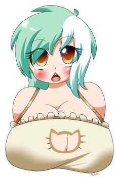 1girl blue_hair blush bra breasts brown_bra brown_eyes cat_bra cat_cutout cat_lingerie cleavage cleavage_cutout clothing_cutout eyes_visible_through_hair hair_over_one_eye hasbro huge_breasts long_hair looking_up lyra_heartstrings my_little_pony my_little_pony:_equestria_girls my_little_pony:_friendship_is_magic open_mouth pokumii standing teeth transparent_background underwear upper_body
