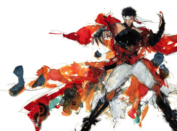 Rule 34 | 1boy, 3girls, absurdres, black hair, blindfold, chinese clothes, claw (weapon), closed mouth, commentary request, covered eyes, dragon print, earrings, facial tattoo, highres, jewelry, looking at viewer, male focus, multiple girls, muscular, muscular male, qin shi huang (shuumatsu no valkyrie), short hair, shuumatsu no valkyrie, simple background, smile, solo, sunameri (takejii), tattoo, weapon, white background