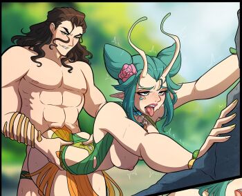 1boy 1girl abs against_rock ahegao antennae beach bead_bracelet beads biting_own_lip black_hair blue_eyes blue_hair blue_sky blurry blurry_background blush bracelet breasts clothes_pull commentary couple cropped doggystyle double_bun english_commentary eyeshadow flower freckles green_eyes green_male_swimwear green_one-piece_swimsuit guardians_of_the_galaxy hair_bun hair_flower hair_ornament hetero jewelry kinkymation loki_(marvel) loki_(robe_of_relaxation)_(marvel) long_hair makeup male_swimwear male_swimwear_pull mantis_(marvel) mantis_(oceanic_harmony)_(marvel) marvel marvel_rivals medium_breasts muscular muscular_male nipples no_headwear official_alternate_costume one-piece_swimsuit one-piece_swimsuit_pull outdoors paid_reward_available pink_eyeshadow pink_flower pointy_ears sex sex_from_behind sky swimsuit thor_(marvel)_(series) tongue tongue_out trembling