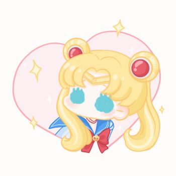 1girl animated animated_gif bishoujo_senshi_sailor_moon blinking blonde_hair blue_eyes blue_sailor_collar blush_stickers bow bowtie brooch choker circlet crescent cropped_torso derivative_work double_bun expressionless eyelashes hair_bun hair_ornament hair_over_shoulder heart heart_background heart_brooch jewelry leotard long_hair looking_at_viewer looping_animation magical_girl meme no_mouth parted_bangs red_bow red_bowtie sailor_collar sailor_moon sailor_moon_redraw_challenge_(meme) screenshot_redraw short_sleeves solid_oval_eyes solo sparkle tsukino_usagi twintails white_background white_choker white_leotard xiaoyu_qixing