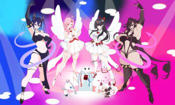 4girls camizole_corzette horns hr-chan_(vtuber) hr_chan long_hair malfina_(vtuber) multiple_girls red_eyes socks_agency wings