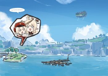 ... 2girls alice_(genshin_impact) blonde_hair genshin_impact highres klee_(genshin_impact) mondstadt_city mother_and_daughter multiple_girls pointy_ears spoken_ellipsis xinzoruo