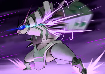 absurdres claws commentary_request first_impression_(pokemon) from_side full_body gen_7_pokemon glowing glowing_eye golisopod highres motion_blur nintendo no_humans pokemon pokemon_(creature) pokemon_focus pokemon_move solo tenhare_(braveggg)