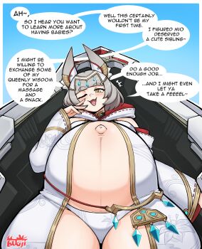 absurdres animal_ears big_belly cat_ears cat_girl dialogue_box highres navel nia_(xenoblade) one_eye_closed panties pregnant smile smug thick_thighs thighs tsukijitums underwear wink xenoblade_chronicles_(series) xenoblade_chronicles_3