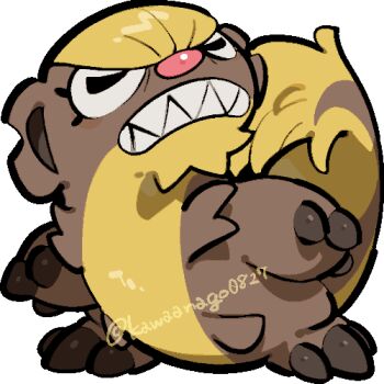 =_= chibi chibi_only closed_eyes commentary_request full_body gen_7_pokemon gumshoos kawaanago lowres nintendo no_humans pokemon pokemon_(creature) pokemon_focus sharp_teeth solo teeth transparent_background twitter_username