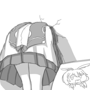 1girl animated animated_gif clothing_aside cum cum_in_pussy lowres panties panties_aside seseren sex stuck through_wall underwear