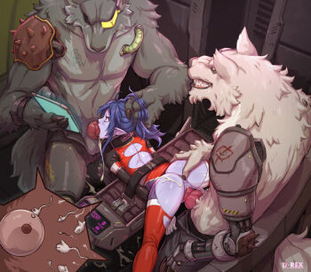 1girl 2boys anal anal_fingering animal_penis ass blue_hair blue_skin colored_skin commission cum cum_in_mouth cum_on_ass cum_on_body d-rex fellatio fertilization fingering furry furry_with_non-furry grin hand_on_another&#039;s_head holding impregnation indoors interracial interspecies irrumatio knotted_penis large_penis long_hair makeup mechanical_arms multiple_boys oral original ovum penis ponytail rape restrained runny_makeup sex sex_from_behind single_mechanical_arm smile sperm_cell spitroast spread_legs tari_numenesse teeth uncensored vaginal werewolf