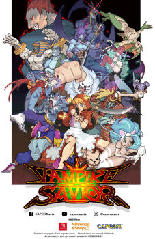 Rule 34 | 6+boys, 6+girls, absurdres, anakaris, antennae, b.b. hood, bishamon (darkstalkers), blackwidow031, blonde hair, blue hair, bow, bug, butterfly, capcom, copyright name, darkstalkers, demitri maximoff, dog, everyone, felicia (darkstalkers), green hair, gun, handgun, harry (darkstalkers), head wings, highres, holding, holding gun, holding sword, holding weapon, hsien-ko, insect, insect wings, jedah dohma, jon talbain, lilith (darkstalkers), lord raptor, morrigan aensland, multiple boys, multiple girls, muscular, muscular male, nintendo eshop, purple hair, q-bee, red bow, red hair, rikuo (darkstalkers), sasquatch (darkstalkers), sword, tongue, tongue out, victor von gerdenheim, weapon, wings