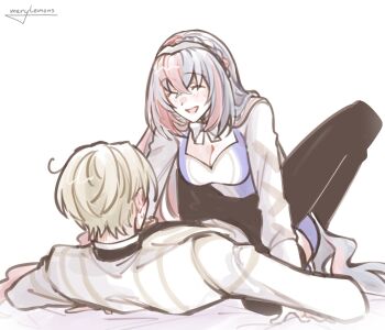 1boy 1girl alfred_(fire_emblem) blonde_hair blue_hair couple crossed_bangs female_alear_(fire_emblem) fire_emblem fire_emblem_engage hetero highres long_hair merylemons multicolored_hair nintendo red_hair split-color_hair two-tone_hair