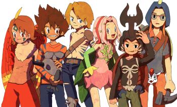 Rule 34 | 2girls, 4boys, :p, atlurkabuterimon, atlurkabuterimon (red), belt, black eyes, blue eyes, blue hair, brown eyes, brown hair, cosplay, detached sleeves, digimon, digimon adventure 02, doku imouto ko, everyone, facepaint, garudamon, glasses, grin, ishida yamato, izumi koshiro, kido jo, lilimon, lineup, metalgreymon, multicolored hair, multiple boys, multiple girls, orange hair, pink eyes, pink hair, red eyes, short hair, smile, tachikawa mimi, takenouchi sora, tongue, tongue out, two-tone hair, weregarurumon, wings, yagami taichi, zudomon