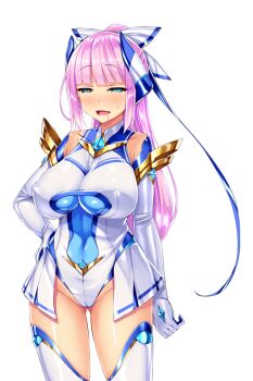 1girl :d aqua_eyes bare_shoulders blue_eyes blunt_bangs blush bow breasts cameltoe covered_collarbone covered_erect_nipples covered_navel cowboy_shot elbow_gloves element_venus game_cg gem gloves gluteal_fold groin hair_ribbon half-closed_eyes hand_on_own_hip headgear high_ponytail highleg highleg_leotard impossible_clothes impossible_leotard kisaragi_nozomi large_breasts large_variant_set legs_apart leotard long_hair looking_at_viewer magical_girl non-web_source nose_blush official_art open_mouth pink_hair pleated_skirt ponytail raised_eyebrows ribbon satou_kuuki shinsou_seiki_elementia shiny_clothes shiny_skin showgirl_skirt sidelocks simple_background skin_tight skirt smile solo standing sweat sweatdrop symbol-shaped_pupils thighhighs transparent_background turtleneck variant_set white_background white_gloves white_leotard white_thighhighs
