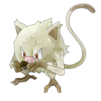 Rule 34 | brown eyes, chestnut, food, full body, gen 1 pokemon, holding, holding food, mankey, nintendo, no humans, pokemon, pokemon (creature), reuploaded, satou mami, solo, standing, tail