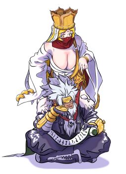 1boy 1girl breasts cleavage digimon digimon_(creature) gokuwmon highres journey_to_the_west large_breasts monk monkey sanzomon skull sun_wukong tang_sanzang