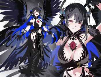 1girl bird_wings blood blood_on_face breasts choker demon_horns fallen_angel harpy highres hololive hololive_english horns large_breasts monster_girl nerissa_ravencroft red_eyes third_eye_on_chest virtual_youtuber wings yatagarasu yomosaka