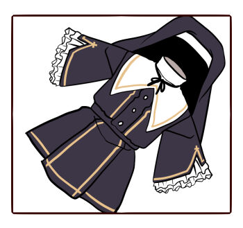 black_border black_dress black_ribbon border clothes_focus commentary_request dress dutch_angle frilled_sleeves frills haryuu_(poetto) long_sleeves neck_ribbon no_humans nun original ribbon veil white_background wide_sleeves