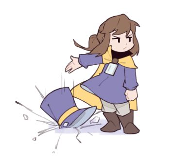 >:( 1girl :/ a_hat_in_time arm_at_side black_eyes boots brown_boots brown_hair cape child clenched_hand closed_mouth crack cracked_floor debris dropped_object dropping fujimna full_body hat hat_kid hat_ribbon jacket long_hair long_sleeves motion_lines no_headwear open_hand pants ponytail purple_hat purple_jacket ribbon shadow sidelocks solo standing top_hat unworn_hat unworn_headwear v-shaped_eyebrows white_background white_pants yellow_cape yellow_ribbon zipper_pull_tab