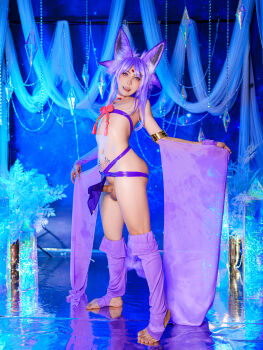 1boy anal_beads anal_tail animal_ears asian ass butt_plug cosplay erection espeon espeon_(cosplay) fake_animal_ears fake_tail gen_2_pokemon highres male_focus nintendo penis photo_(medium) pokemon pubic_tattoo purple_hair real_life see-through_clothes sex_toy solo tail tattoo testicles trap uncensored velvetchann wig