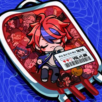 Rule 34 | 6+boys, 6+girls, :3, ahoge, amemiya darumi, aotsuki eito, bag, black bow, black hair, black hairband, black haori, black pants, blonde hair, blood, blood bag, blue hair, blue hat, blue jacket, blue streaks, bow, bow hairband, chibi, chibi only, closed eyes, commentary, drooling, english commentary, everyone, eye print, eyepatch, ginzaki shouma, glasses, green hat, grey hair, grey jacket, hair bow, hairband, haori, hat, heart, holding, holding sword, holding weapon, hood, hoodie, in bag, in container, jacket, jacket over hoodie, japanese clothes, kawana tsubasa, long hair, magadori kyoshika, maruko gaku, mojiro moko, mouth drool, multicolored hair, multiple boys, multiple girls, nota sayaka, omokage yugamu, oosuzuki kurara, pants, pink hair, ponytail, print eyepatch, purple hair, red hair, sheath, sheathed, shirt, shizuhara hiruko, short hair, sleeping, streaked hair, striped clothes, striped shirt, sumino takumi, sunglasses, sword, the hundred line -last defense academy-, tsukumo ima, tsukumo kako, twintails, two-tone hair, weapon, white hoodie, white jacket, white streaks, yakushiji takemaru