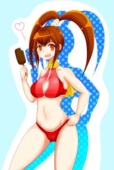 1girl artist_request breasts cleavage f-zero female_focus food heart large_breasts midriff nintendo popsicle princia_ramode smile solo