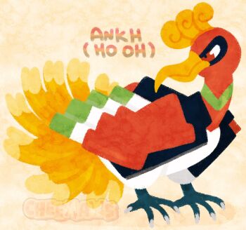 ankh_(ooo) artist_name bird character_name cheemaws commentary english_commentary full_body fusion gen_2_pokemon highres ho-oh kamen_rider kamen_rider_ooo_(series) legendary_pokemon nintendo no_humans pokemon pokemon_(creature) pokemon_focus talons watermark