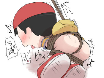 ass ass_focus black_hair blush bound child hat huge_ass kasugai_(de-tteiu) legs male_focus mother_(series) mother_2 multiple_boys ness_(mother_2) nintendo rope saliva shota sweat sweatdrop tied_up tongue tongue_out underwear yaoi