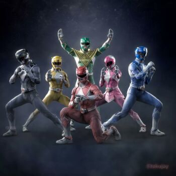 2girls 4boys arm_guards armor belt black_bodysuit blue_bodysuit bodysuit boots breasts dino_buckler dragon_ranger gloves gold_armor gold_trim green_bodysuit helmet mammoth_ranger mask medium_breasts mighty_morphin_black_ranger mighty_morphin_blue_ranger mighty_morphin_green_ranger mighty_morphin_pink_ranger mighty_morphin_power_rangers mighty_morphin_red_ranger mighty_morphin_yellow_ranger multiple_boys multiple_girls pink_bodysuit power_rangers ptera_ranger red_bodysuit redesign tiger_ranger tokujay tokusatsu tricera_ranger tyranno_ranger white_bodysuit yellow_bodysuit