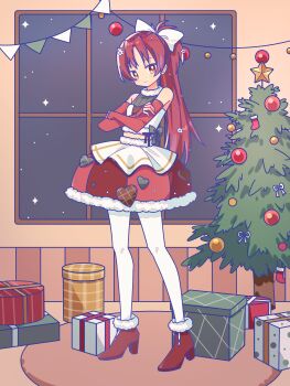 Rule 34 | 1girl, absurdres, bare shoulders, blush, boots, bow, box, bright pupils, christmas, christmas tree, closed mouth, commentary request, crossed arms, dot nose, fingerless gloves, full body, fur-trimmed boots, fur-trimmed skirt, fur trim, gift, gift box, gloves, hair bow, high heel boots, high heels, highres, indoors, long hair, looking at viewer, mahou shoujo madoka magica, mahou shoujo madoka magica (anime), pantyhose, ponytail, red boots, red eyes, red gloves, red hair, red skirt, ruru (rurumagi), sakura kyoko, shirt, skirt, sleeveless, sleeveless shirt, smile, solo, standing, white bow, white pantyhose, white pupils, white shirt, window