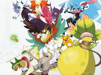 Rule 34 | absol, animal ears, animal nose, armor, asymmetrical horns, beetle, bird, black eyes, black fur, blank eyes, blue eyes, blue horns, body fur, bright pupils, broom, broom riding, bug, cape, chesnaught, claws, colored skin, colored teeth, delphox, fangs, feather-trimmed belt, feathered wings, forehead protector, fox, fox ears, frappefizzyy, frog, fur cape, gem, gem eyes, gen 1 pokemon, gen 3 pokemon, gen 6 pokemon, ghost, gremlin (mythology), greninja, hawlucha, highres, holding, holding gem, horns, insect, insect wings, leaf, legendary pokemon, long tongue, luchador, luchador mask, mask, mega absol, mega chesnaught, mega delphox, mega greninja, mega hawlucha, mega pinsir, mega pokemon, mega raichu y, mega sableye, mega victreebel, mouse (animal), neck fur, nintendo, no humans, official style, one eye covered, orange fur, orange skin, pink eyes, pink lips, pinsir, plant, plant monster, pokemon, pokemon (creature), pokemon focus, purple skin, raichu, red eyes, red fur, red gemstone, red nose, sableye, sharp teeth, shoulder armor, shuriken, snout, spikes, standing on weapon, teeth, tongue, tongue scarf, uneven horns, v-shaped eyes, very long tail, very long tongue, victreebel, vines, weapon, webbed feet, white beard, white fur, white pupils, white wings, wing cape, wings, yellow claws, yellow eyes, yellow fur, yellow skin, yellow teeth, zygarde, zygarde cell