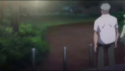 1boy 1girl animal_hood animated bare_legs green_hoodie hands_in_pockets highres hood hood_up hoodie katou_mio_(seika_jogakuin_kounin_sao_ojisan) naked_hoodie night outdoors park seika_jogakuin_kounin_sao_ojisan sound tagme video