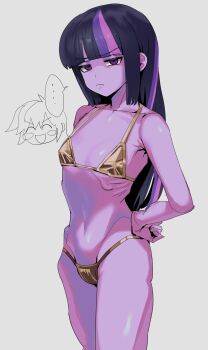 ... 1girl arm_at_side armpit_crease armpits bare_arms bare_shoulders bikini black_hair blunt_bangs blunt_sidelocks breasts brown_bikini ceitama_oppai cleavage closed_mouth collarbone colored_skin commentary_request cowboy_shot doodle_inset from_above from_side frown gold_bikini grey_background hand_on_own_hip highres hip_dips jitome long_hair multicolored_hair my_little_pony my_little_pony:_equestria_girls my_little_pony:_friendship_is_magic navel pink_streaks purple_eyes purple_skin purple_streaks rainbow_dash rainbow_dash_(equestria_girls) ribs sidelocks simple_background skinny small_breasts solo spoken_ellipsis standing stomach straight_hair streaked_hair swimsuit twilight_sparkle twilight_sparkle_(human) v-shaped_eyebrows very_long_hair