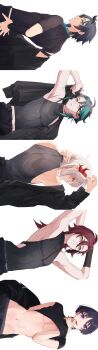 5boys absurdres aqua_eyes aqua_hair arm_tattoo black_hair black_jacket black_male_underwear black_nails black_pants black_shirt black_sleeves clothes_lift commentary_request crop_top exif_rotation genshin_impact gradient_hair green_eyes guilty_challenge_(meme) highres jacket kaedehara_kazuha long_hair male_focus male_underwear mashiro_io meme midriff multicolored_hair multiple_boys navel open_clothes open_shirt pants red_eyes red_hair scaramouche_(genshin_impact) shikanoin_heizou shirt shirt_lift short_hair stomach streaked_hair tattoo tongue tongue_out underwear unworn_jacket venti_(genshin_impact) wanderer_(genshin_impact) white_hair xiao_(genshin_impact)
