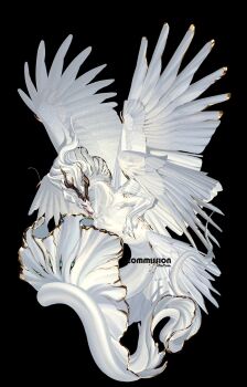 artist_name black_background commission dragon eastern_dragon feathered_wings full_body highres horns mane monster monster_focus multiple_wings no_humans open_mouth original simple_background solo tail tianlang_fenghuo watermark wings