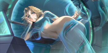 1girl araigumasully ass blonde_hair blue_eyes blush breasts convenient_censoring fantastic_four highres invisible large_breasts long_hair looking_at_viewer marvel marvel_rivals navel nude solo sue_storm