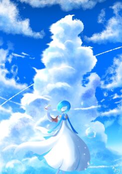 Rule 34 | 1other, alternate color, blue sky, chimecho, closed eyes, cloud, colored skin, commentary request, gardevoir, gen 3 pokemon, highres, multicolored skin, natu a0z0ra, nintendo, parted lips, pokemon, pokemon (creature), pokemon focus, shiny pokemon, sky, smile, two-tone skin, white skin