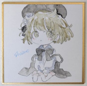 Rule 34 | 1girl, :<, absurdres, age regression, aged down, barefoot, beret, black bow, black hat, black skirt, blush, bow, brown eyes, brown hair, closed mouth, collared shirt, commentary request, dress shirt, flower, full body, hair flower, hair ornament, hat, hatoba tsugu, highres, long sleeves, photo (medium), puffy long sleeves, puffy sleeves, sha2mo, shikishi, shirt, signature, sitting, skirt, soles, solo, suspender skirt, suspenders, traditional media, tsugu (vtuber), virtual youtuber, white flower, white shirt