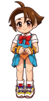 Rule 34 | 1girl, bow, brown eyes, brown hair, closed mouth, full body, headband, justice gakuen, looking at viewer, panties, school uniform, shoes, short hair, simple background, skirt, smile, sneakers, solo, taiyou gakuen uniform, underwear, wakaba hinata, white background, white headband, yuuya (blue scarab)