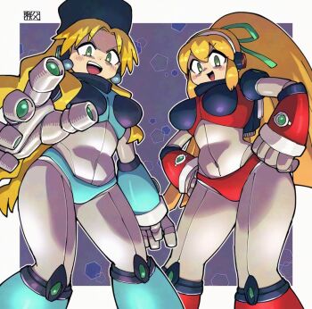 2girls android blonde_hair hyper_roll_(marvel_vs._capcom) kalinka_cossack_(mega_man) mega_man_(classic) mega_man_(series) multiple_girls roll_(mega_man)