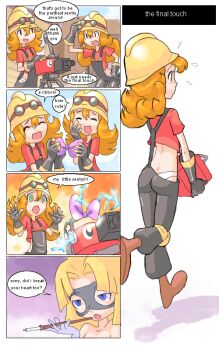 2girls 4chan animification ass black_overalls blouse blu_spy_(tf2) captain_(artist) captain_(drawfag) cigarette comic engineer_(tf2) english_text failure genderswap genderswap_(mtf) mask multiple_girls overalls panties red_engineer_(tf2) red_shirt shirt smoking spy_(tf2) team_fortress_2 underwear valve