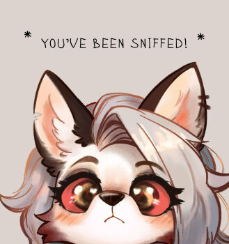 1girl absurdres animal_ears body_fur brown_eyes brown_fur colored_sclera earrings english_text furry furry_female grey_fur grey_hair hellaverse helluva_boss highres jewelry kpolnoc long_hair loona_(helluva_boss) red_sclera solo wolf_ears wolf_girl