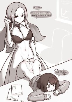 1futa 1girl ass bent_over blush bra breasts cardigan cellphone clothed_sex coat cross-section desk english_text fingernails futa_with_female futanari gloria_(pokemon) grabbing_another's_ass groping holding holding_phone large_breasts liveactors loli long_fingernails long_hair multitasking nintendo oleana_(pokemon) on_desk open_clothes open_coat penis phone pokemon pokemon_swsh sex short_hair sitting speech_bubble sweatdrop talking_on_phone underwear x-ray