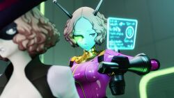 1futa 1girl 3d amateurthrowaway android animated blue_skin breasts breasts_out brown_hair cognitive_okumura_haru colored_skin doggystyle futa_with_female futanari hat highres large_breasts looping_animation mask medium_breasts nipples okumura_haru persona persona_5 selfcest sex sex_from_behind sound video