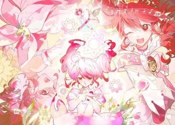 absurdres bow dress drill eighth flower highres humi_humi musical note smile twintails